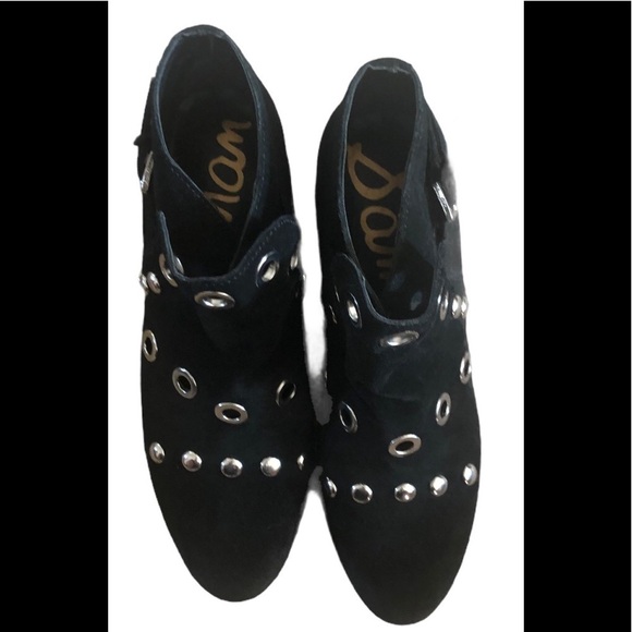 Sam Edelman Edgy Pedra Gromet Black Moto Bootie Suede Silver Detail Sz. 6 Biker - Picture 4 of 8